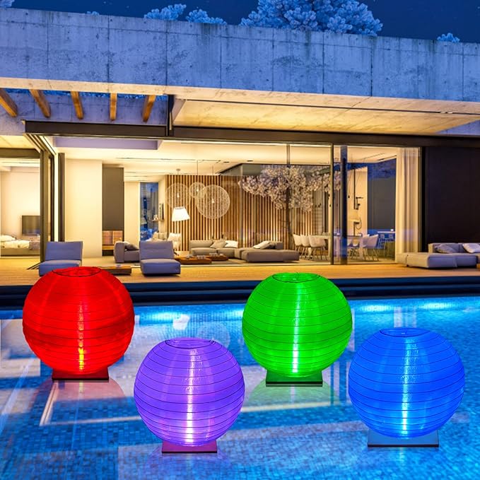 Floating Lanterns LED Pool Lights,IP68 Waterproof Pool Lights That Float ,13 Color Changes by Remote Control for Pool Decor,Outdoor Party,Wedding (2Pcs - 10 inches)