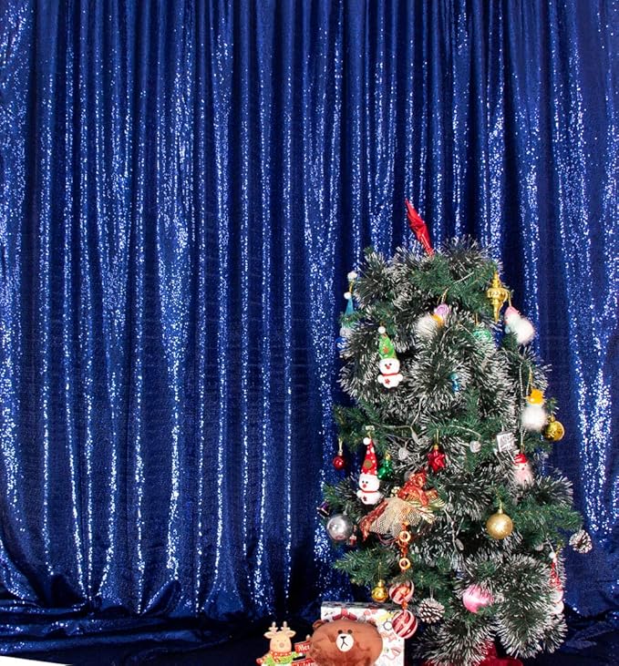 SquarePie Sequin Backdrop Not See Through Thick Background Glitter Curtain for Party 10FT x 10FT Navy Blue