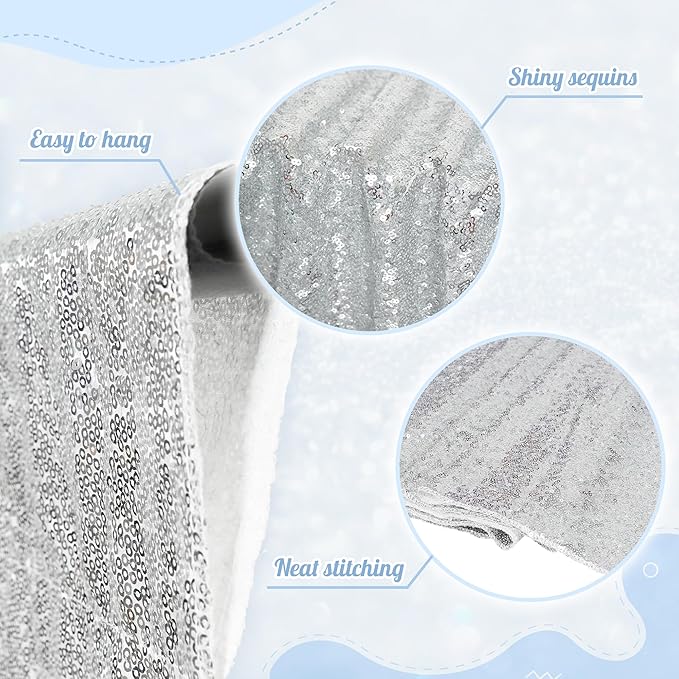PartyDelight Silver Sequin Backdrop 10Ftx10Ft Photography Wedding Backdrop