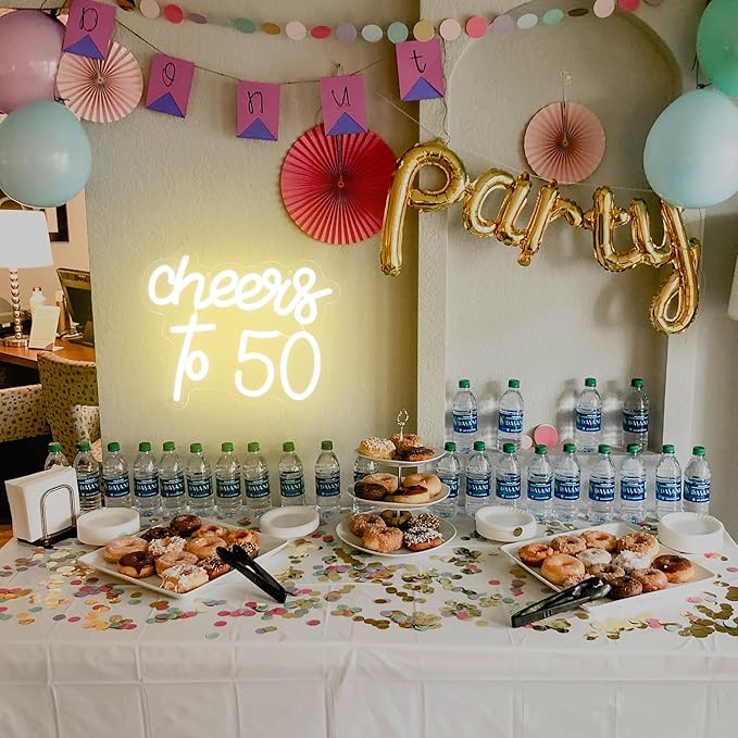 Cheers to 50 Neon Sign Happy 50th Birthday Neon Signs for Wall Decor Warm White LED Neon Light Sign Letter Neon light Cheers to 50 Years Neon Signs for Bedroom Bar Birthday Wedding Party Decor