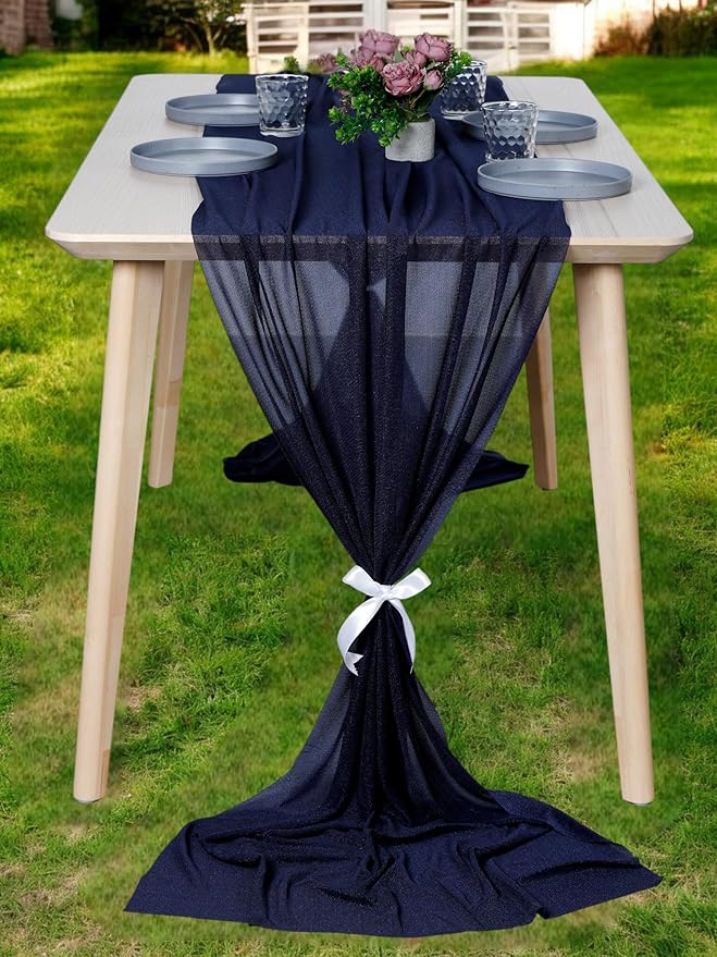 MDS Halloween Chiffon Table Runner - 15 Pack, 29 x 170 Inches, 14ft Each - Sheer Spooky Table Runners for Haunted House Parties, Trick-or-Treat Tables, Witchy Décor, Wedding & Events - Navy Blue