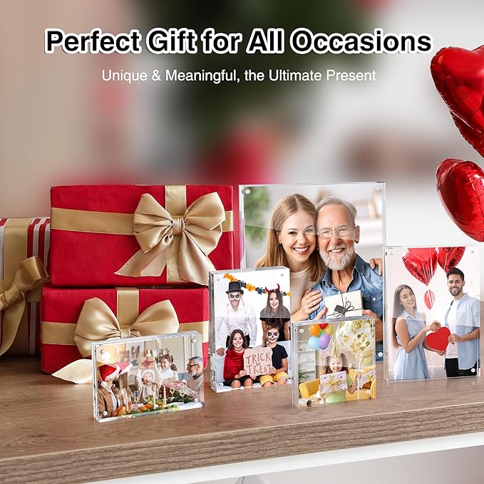 HOUSE DAY Acrylic Picture Frames 4x6, 2 Pack Magnetic 4 x 6 Picture Frame, Double Sided Clear 4x6 Photo Frame with Microfiber Cloth, Frameless FreeStanding 4x6 Frame Gift for Desktop Display