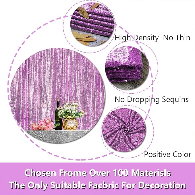 Lavender Sequin Photography Backdrop Curtains 2FTx8FT 2 Panels Sparkly Background Drapes for Party Birthday Wedding Decor