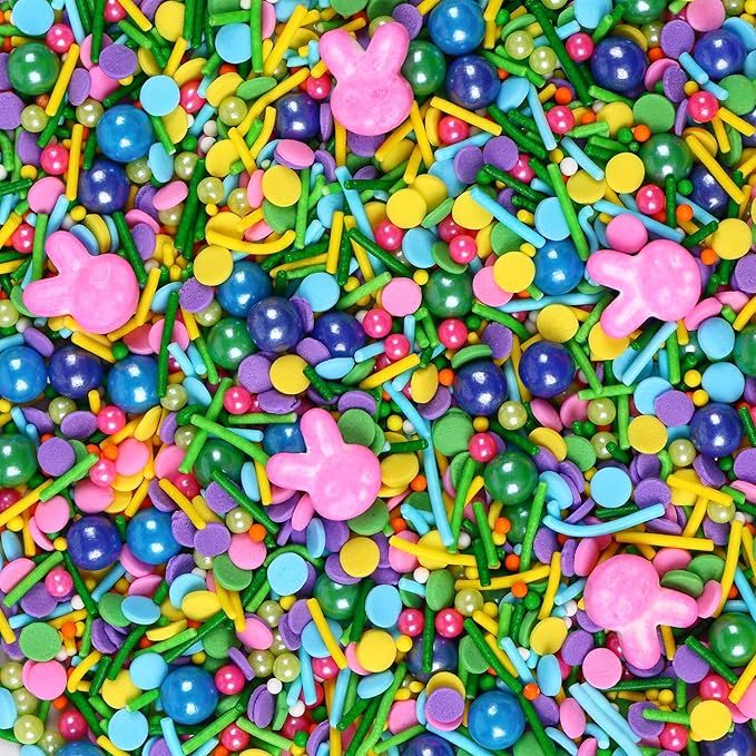 Edible Easter Sprinkles for Cake Decorating, Edible Pink Bunny, Round Sprinkles, Pearl, and Jimmy Spring for Easter Carrot Cupcakes, Cake, Chocolate, Macaron, Cookies(120g/4.23oz)