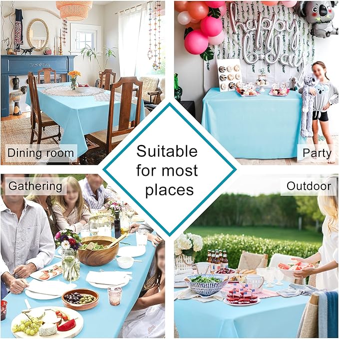 Hiasan Waterproof Tablecloth Rectangle - Washable Fabric Table Cloth for Dining Room Kitchen Birthday Party and Outdoor Use, Sky Blue, 70 x 90 Inch