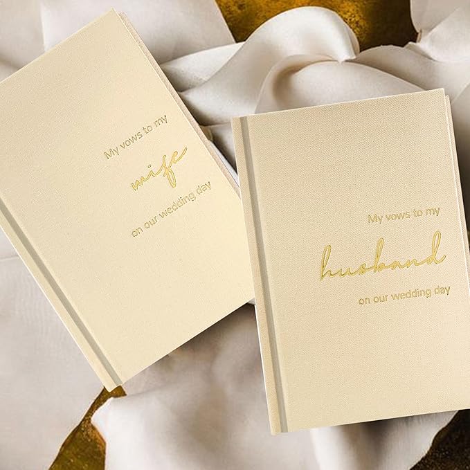 Vow Books His and Hers Set of 2 Canvas Linen Wedding Vow Books Husband and Wife Hard Cover Vow Books for Engagement Gifts(XZ-HW-Beige)