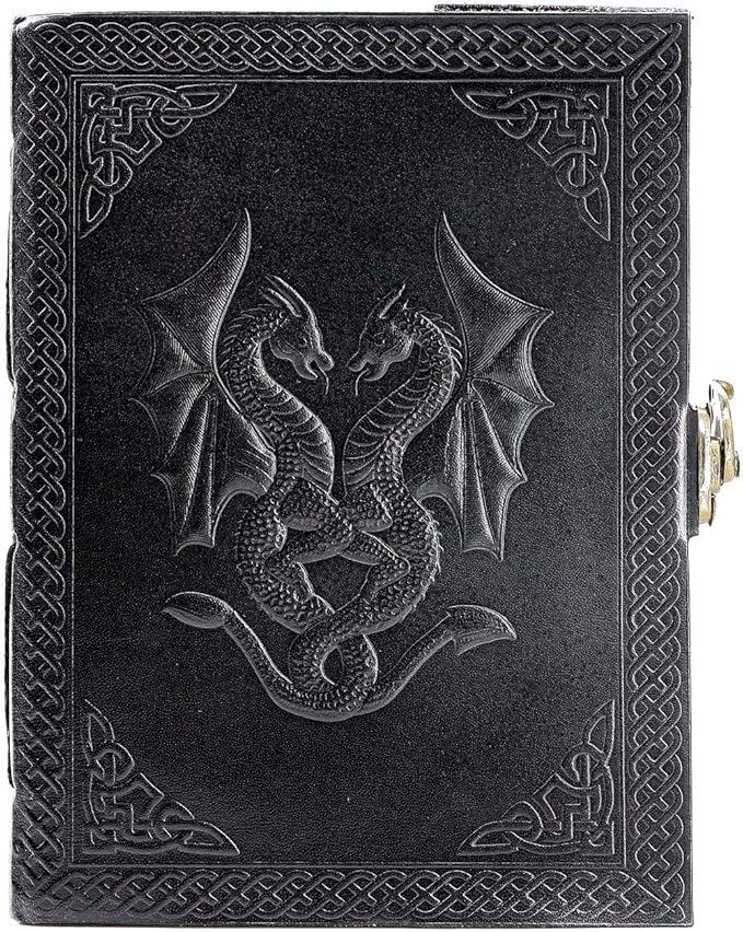Handmade Leather Double Dragon Journal | Writing Notebook Diary | Bound Daily Notepad for Men & Women Unlined Paper Medium, Writing pad for Artist, Sketch