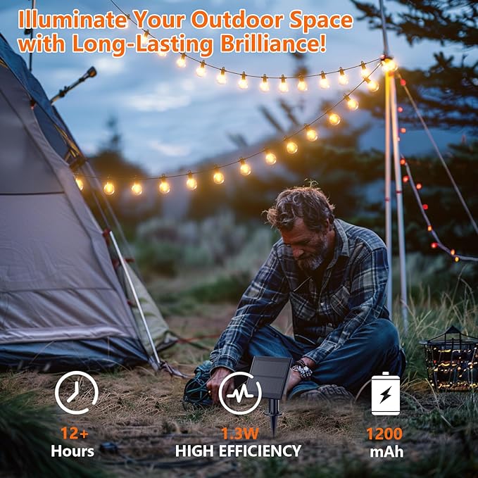 Kawaya Outdoor String Lights, LED Patio Light, Shatterproof Edison Globe Bulbs - IP65 Waterproof Dimmable Hanging Lights (Solar 31FT(15 Bulbs))