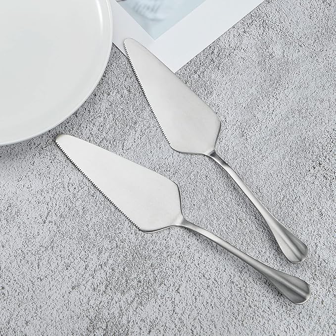 Pie Server Stainless Steel, HOFTEN Cake Pie Pastry Server Set of 5, Professional Dessert Server For Cake Cheese Pie Pizza and more, Serrated Cake Knife （8.93inch Length)