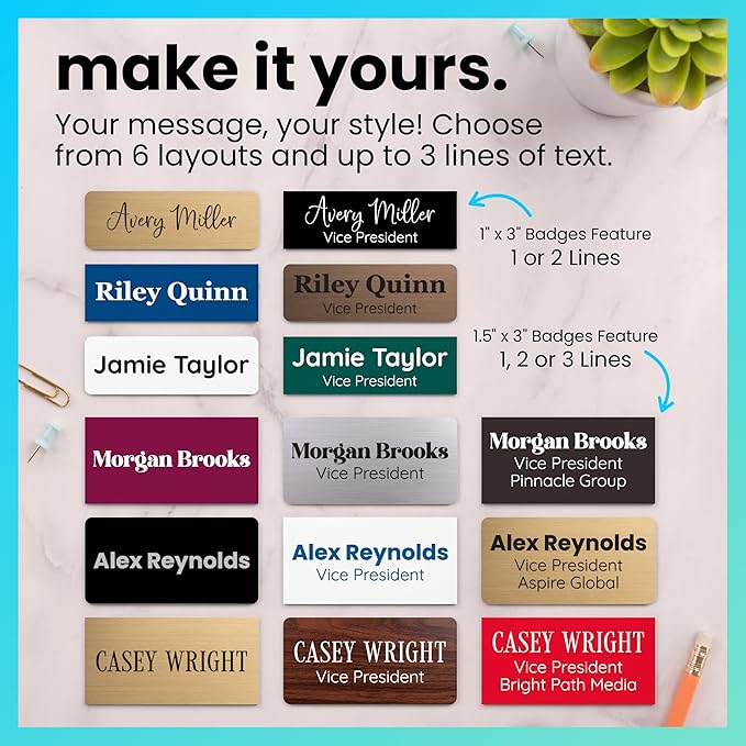 ExcelMark Custom Name Tag - Engraved Name Badge with Pin or Magnetic Backing, 16 Colors, 6 Fonts, and 2 Sizes to Choose from (Bronze w/Black Letters, 1"x 3")