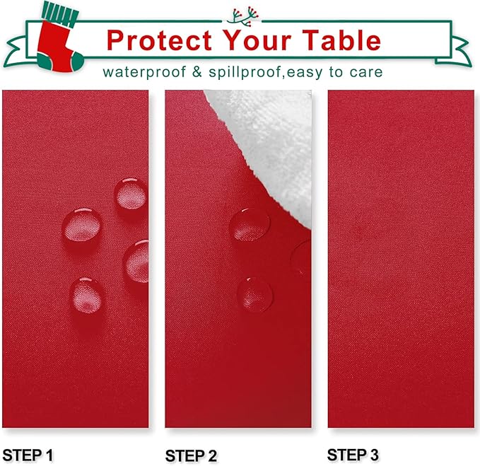 Hiasan Red Tablecloth Square - Wateproof and Spillproof Kitchen Christmas Washable Polyester Table Cloth for Dining Room, 54 x 54 Inch