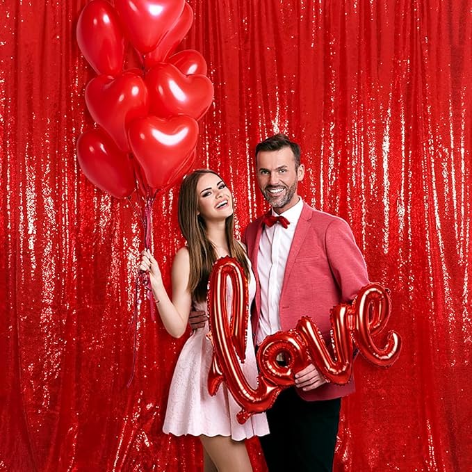 Juya Delight Red Sequin Backdrop Curtain,Red Shimmer Wall Backdrop,Glitter Backdrop Curtain for Party Birthday Decoration