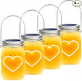 Hanging Solar Mason Jar Lights, 4 Pack Heart Shape Led Lights, Solar Lanterns Outdoor Waterproof Lights, Hangers and Jars Included, Gift for Mothers Day,Home Party Wedding Lover Garden Patio Decor (4)
