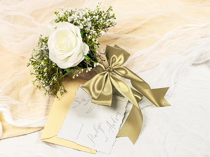 Light Gold Satin Ribbon 1-1/2 inch X Continuous 25 Yards, Single Face Polyester Ribbon Perfect for Gift Wrapping, Flower Bouquet, Wedding Decor, Crafts, Bow Making, Sewing and More