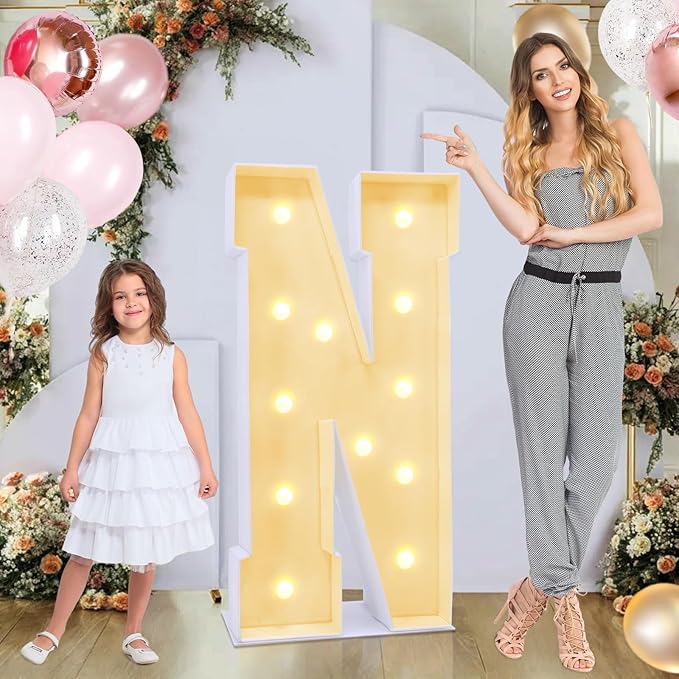 4ft Marquee for Letters N, Large Light up Letters, Multifunctional Large Marquee for Letters 4 Feet Tall for Party Decorations, Letter Balloons, Wedding Decor, Proposal Decorations (Letters N)