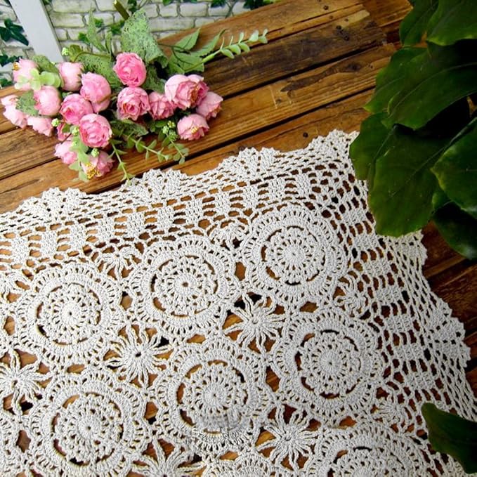 Cotton Handmade Crochet lace Table Runners Rectangular Tablecloth Doilies Doily Table Dresser Scarf Décor,19x27Inch,White