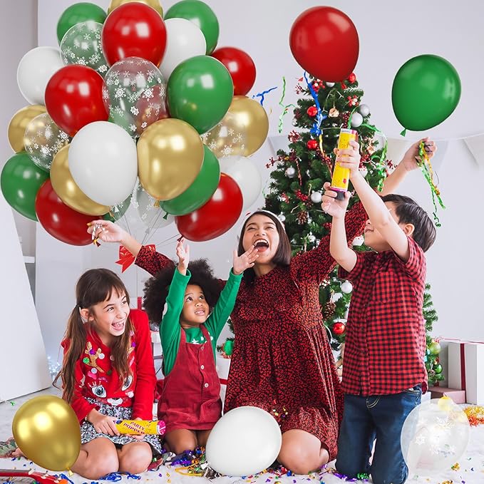 Christmas Balloons, Burgundy Red Green Gold Balloons Snowflake and White Latex Merry Christmas Xmas Party Balloons for Christmas Birthday New Year Carnival Party Decorations and Supplies