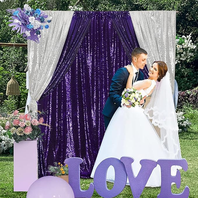 Poise3EHome 4x8ft Purple Sequin Backdrop, Upgrade Shimmer Backdrop for Wedding Christmas Party Photo Booths Event Decorations