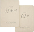 Slim Vow Books (Set of 2 - Design 2) - Soft Cream Canvas Linen Textured Cover Wedding Vow Booklets, Ceremony Speech Promise Notebook Journal, Gift for Newly Engaged Couple, 48 Lined Pages, 5.75" x 4"