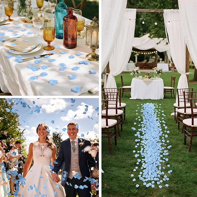 1000 Pcs Light Blue Rose Petals Artificial Silk Flower Petals Romantic Decorations for Wedding Engagement Birthday Event Anniversary Party Backdrop Supplies