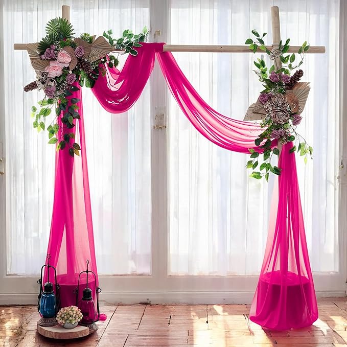 MDS Halloween Chiffon Draping Fabric - 2 Panel, 30" Wide x 40ft Long - Sheer Spooky Arbor & Canopy Drapery for Haunted House Backdrops, Party Ceilings, DIY Costumes & Themed Events - Hot Pink