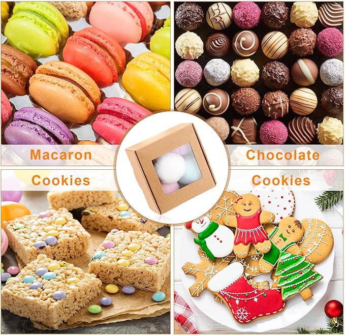 Zonon 30 Pcs Soap Boxes for Homemade Packaging, Mini Kraft Treat Boxes with Window for Bakery Candy Soap Making Gift Packaging(2.56 x 2.56 x 1.18 Inch,Brown)