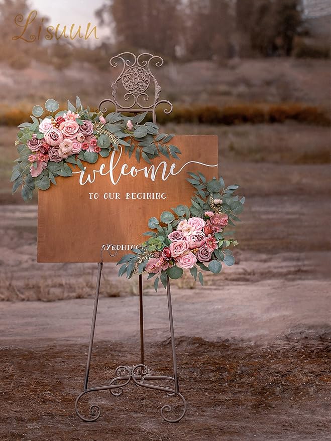 Wedding Arch Flowers, Artificial Flowers for Reception Backdrop and Welcome Ceremony Sign, Large Flower Swag for West Styles Wedding Ceremony Floral Decor - Pack of 2