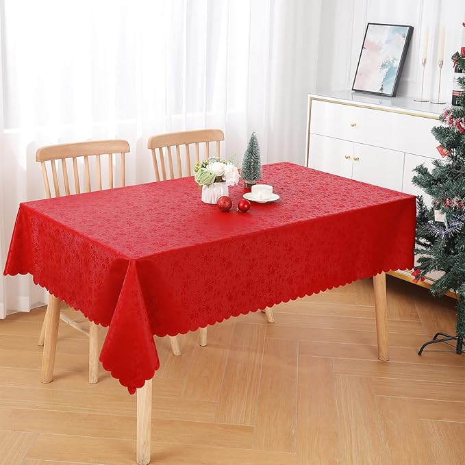 smiry Waterproof Vinyl Tablecloth, Rectangle Heavy Duty Table Cloth, Wipeable Table Cover for Kitchen and Dining Room (Red, 60X102 Inch)