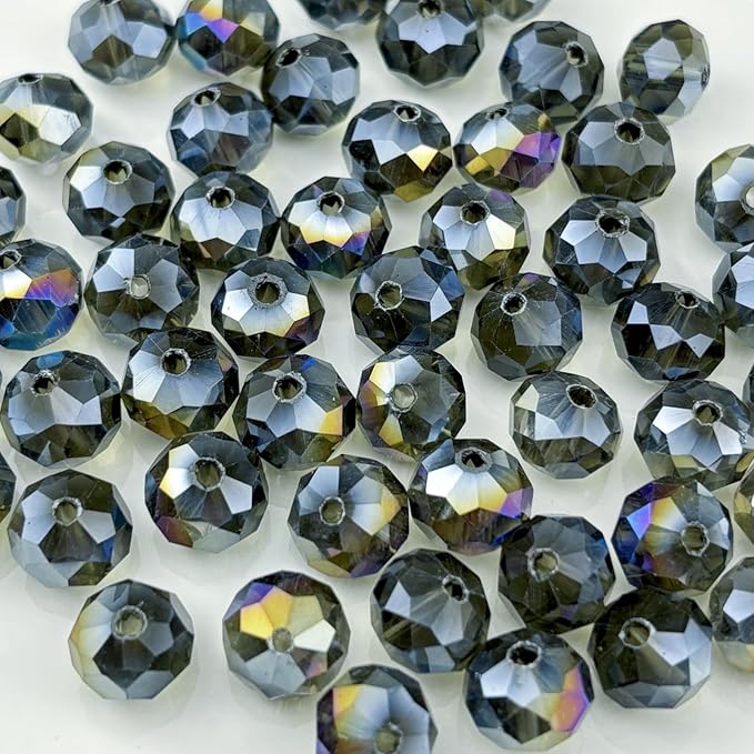 100pcs 8mm Crystal Glass Beads for Crafts Faceted Rondelle Glass Beads for Jewelry Making Crystal Spacer Beads for Necklaces Bracelets Earrings DIY Craft(Gray AB)
