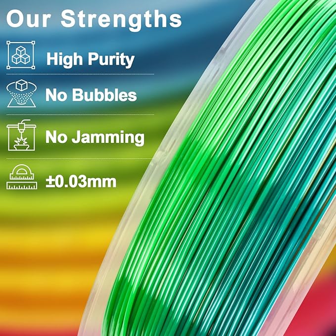 AMOLEN PETG 3D Printer Filament 1.75mm Gradient Rainbow PETG Multicolor Rainbow 1KG/2.2lb