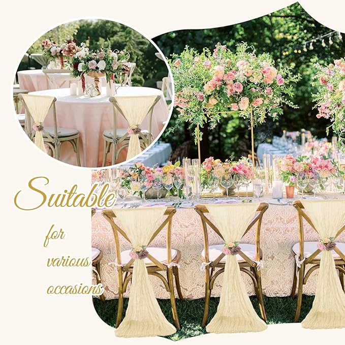 36 Pcs Ivory Cheesecloth Chair Sashes, 16 x 108 inch Gauze Fabric Washable Chair Sashes Bows Designed for Aisle Decorations Universal Chair Cover Decor for Wedding Reception Party Banquet