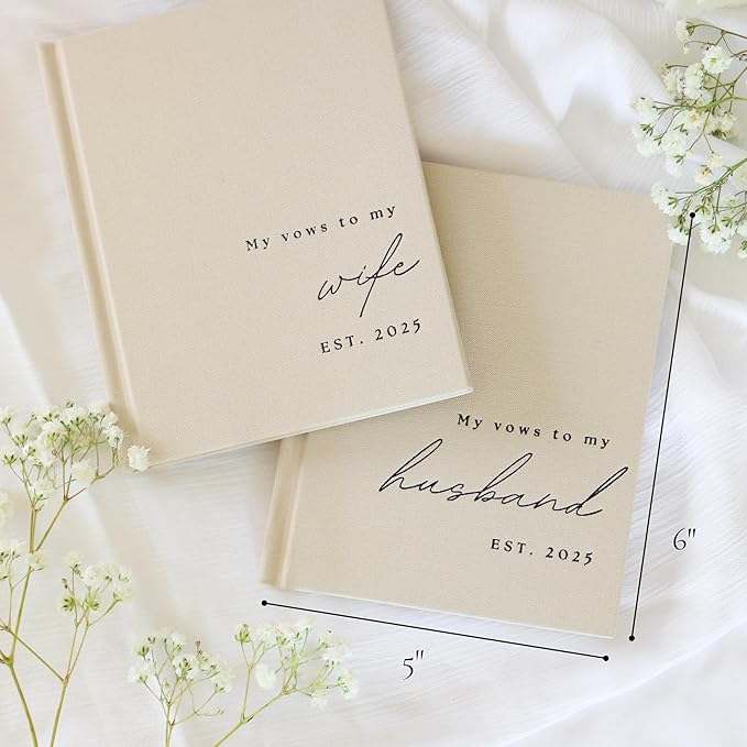Wedding Vow Books His and Hers - 2 Pack Personalized 2025 Year His & Hers Book - Linen Hardcover Bride and Groom Notebook for Ceremony Vows - Bookmark & Lined Pages - Renewal & Wedding Must Haves
