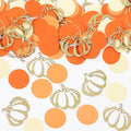 VHUWE Thanksgiving Confetti, 200 Pcs - Orange Round Confetti and Gold Pumpkin, Autumn Fall Paper Confetti for Thanksgiving Table Decorations and Party Supplies - Paper