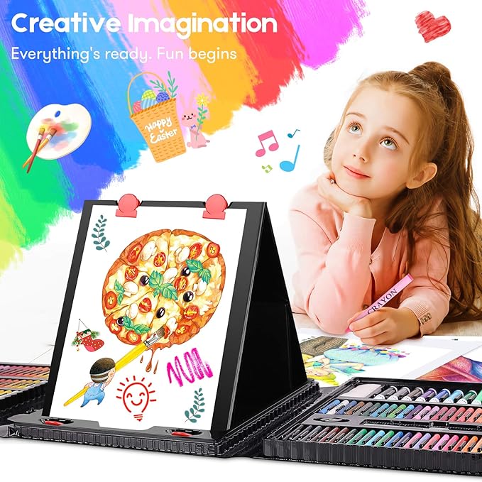Art Kit, 251-Pack Art Supplies Drawing Kits, Arts and Crafts Gifts Box for Kids Teen Girls Boys, Art Set Case with Trifold Easel, Scratch Paper, Sketch Pad, Coloring Book, Crayons, Pencils