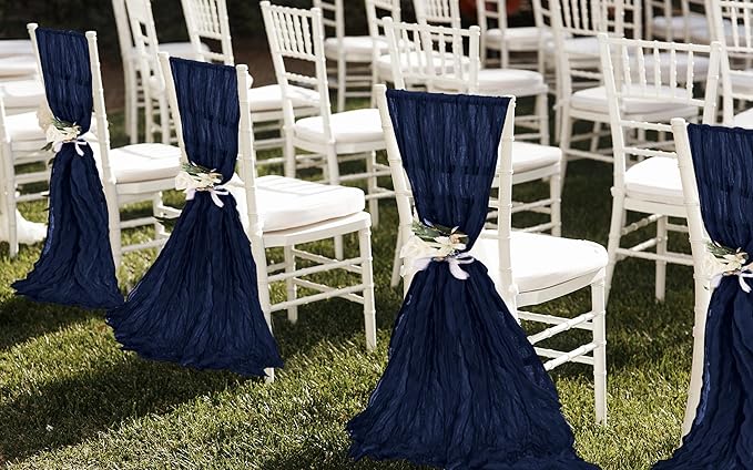 50 PCS Cheesecloth Chair Sashes, Bows Designed ChairSashes, 15.7x108 inch Chair Sashes for Aisle Decorations Universal Chairs Cover Decoration for Wedding Reception Party Banquet (Navy Blue)