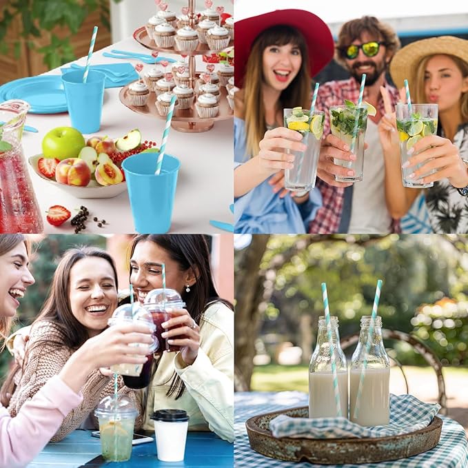 Light Blue 7.75 inch Disposable Paper Straws for Drinking, 100 Counts, Eco-friendly - for Baby Shower, Party, Decoration, Paper Crafts Sticks