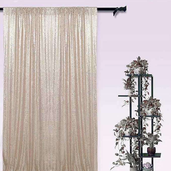 Champagne Sequin Backdrop Curtains 4 Panels 2FTx8FT Glitter Champagne Photo Backdrop Party Wedding Baby Shower Curtain Sparkle Photography Background
