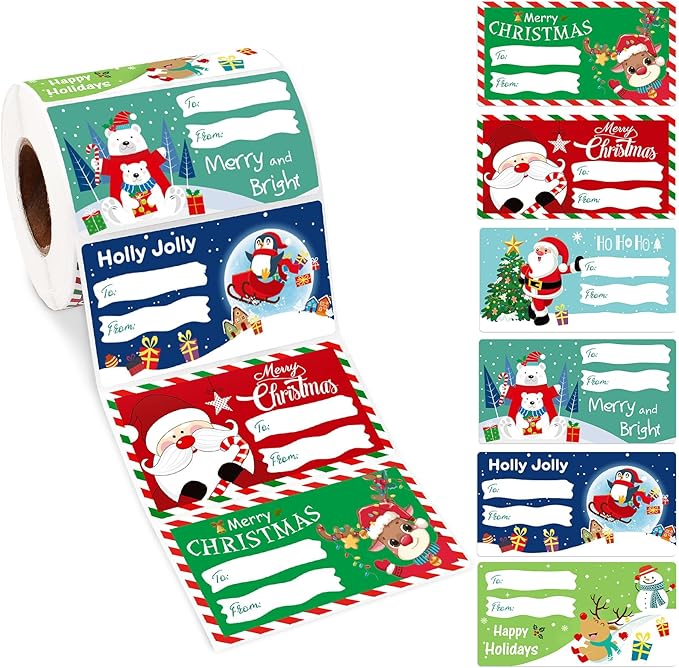 ALODNY 500 Pcs Christmas Gift Tags Stickers,Self-Adhesive Name Tag,Christmas Labels Gift Tags for Christmas Presents Holiday Decorations
