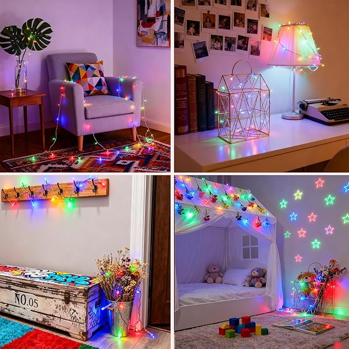 Pastel Plug in Easter String Lights, 33ft 100 LED Clear Wire Decorative Multicolored Christmas Birthday Wedding Party Lighting Up for Window Bedroom Tree Hanging Decorations (Multi Color)