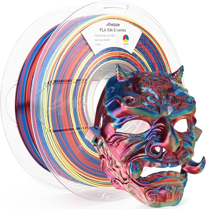 AMOLEN Silk PLA 3D Printer Filament, Shiny Multicolor Rainbow PLA Filament 1.75mm, Fast Color Change PLA 3D Printing Filament for Most FDM 3D Printer, Blue Red Yellow, 1kg (2.2lbs)