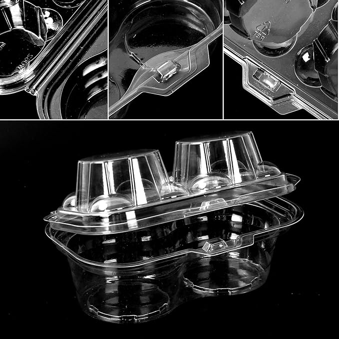 80 Pack Plastic Cupcake Containers 2-Compartment Clear Cupcake Boxes Disposable Cupcake Tray Holders 2 Cavity Cupcake Carriers with Deep Dome For Cupcake Muffin Packaging