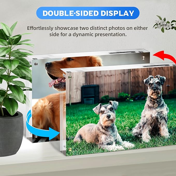 6 PACK Clear Acrylic Picture Frames 5x7 inch Vertical or Horizontal Stand-Up Desktop Table Top Acrylic Photo Blocks Frame Set with Heavy Magnetic Double-Sided Clarity - Ideal for Wedding,