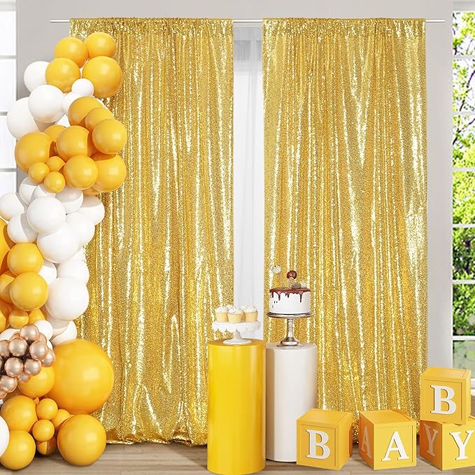 Poise3EHome 4x8ft Gold Sequin Backdrop, Upgrade Shimmer Backdrop for Wedding Christmas Decor, Party Photo Booths, and Event Decorations