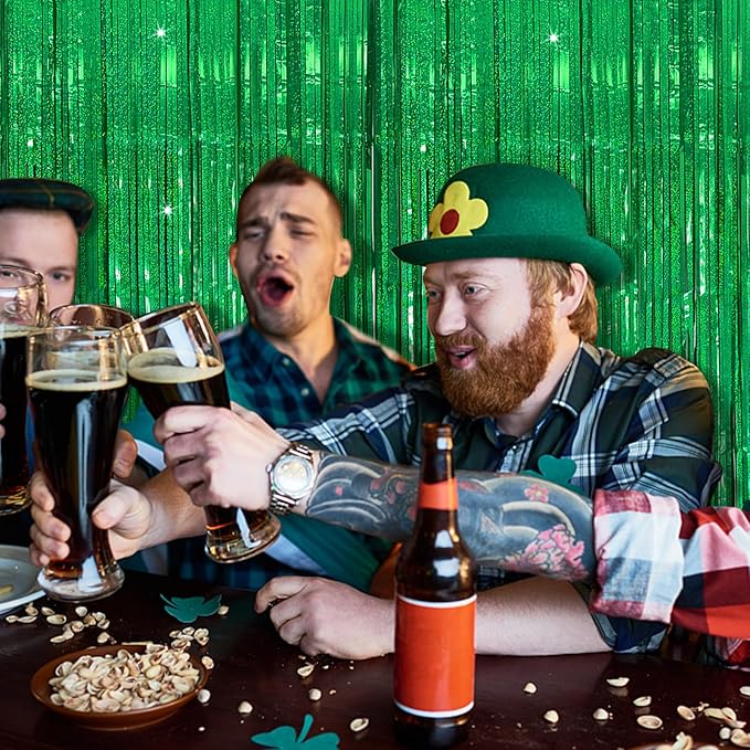 Tinsel Curtain Backdrop Green Birthday Party Decorations 5 Packs Glitter Foil Fringe Curtain Decor Streamers Photo Booth for Christmas Wedding Halloween Graduation