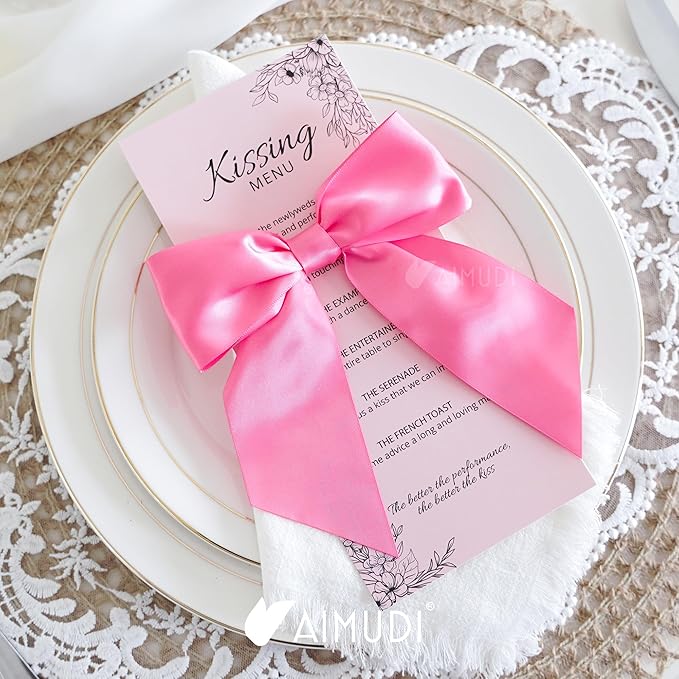 AIMUDI Hot Pink Satin Bows 5.5" Bows for Gift Wrapping Satin Twist Tie Bows Premade Ribbon Bows for Treat Bags Invitations Baskets Crafts Wedding Birthday Baby Shower Spring Decorations, 24 PCs