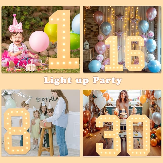 LOBOOM 4FT Light Up Numbers, Marquee Numbers 4 Feet Tall Giant Number 8 Mosaic Big Number Sign for 8th 18th 80th Birthday Party Backdrop Anniversary Decorations, Pre-Cut Large Frame
