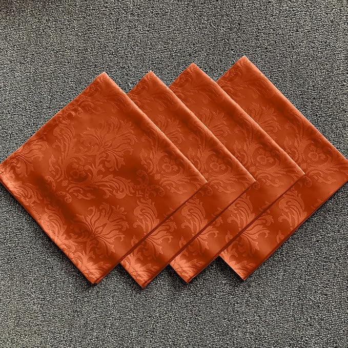 Cloth Napkins 20 x 20 Inch Set of 4, Washable Jacquard Damask Autumn Table Napkins for Fall, Harvest, Thanksgiving, Holiday, Rusty/Orange (4 Pieces/Packs)