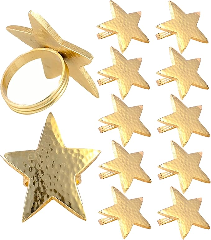 Napkin Rings Set of 12, Star Napkin Holders, Rustic Napkin Rings, Premium Metal Napkin Ring Bulk for Party Decoration, Dinning Table, Everyday, Family Gatherings (Gold) - ALPHA Living HOME