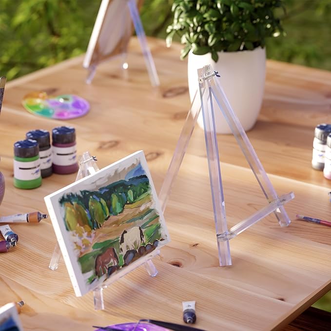 9 inch Acrylic Easel for Painting, 12 Pack Easel Stand for Wedding Signs, Tabletop Easels for Painting Canvases, Small Art Easel Canvas Stand Photo Display Tripod Holder for Kids Adults (12)