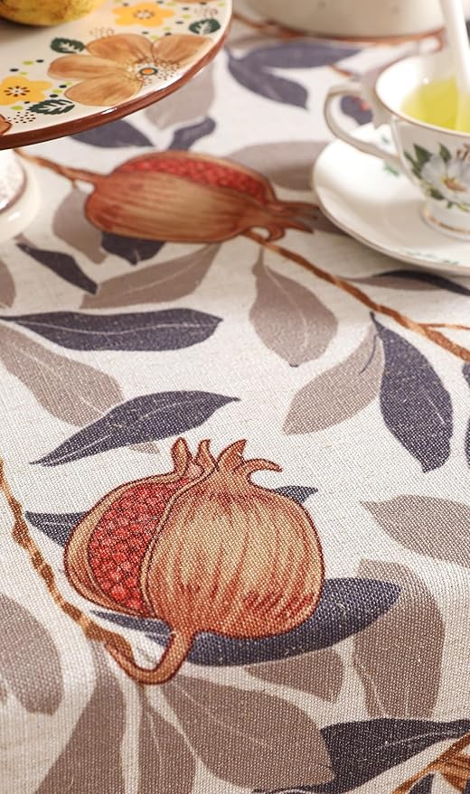 patdrea Designer Vintage SaddleBrown Linen Table Runner 102 Inch Long, Pomegranates Pattern Table Mat, Decoration for Kitchen Dining Table Coffee Table Shelf Cabinet Banquet Christmas ,12"*102"